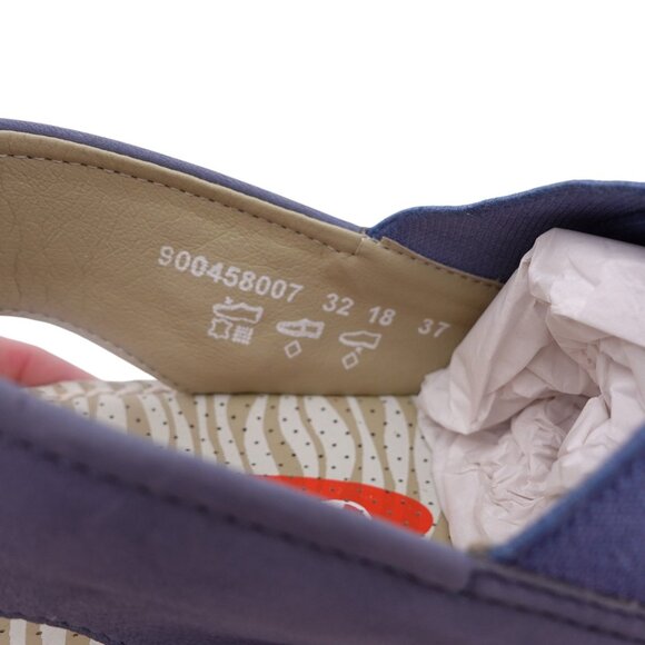 NWOB Softinos by FLY London Tin Sandals Sz 6.5 Blue Flat Slingback Cross-Band - Picture 11 of 13